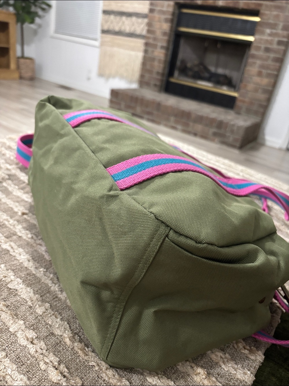 Ralph Lauren Olive Green Canvas Duffel with Pink & Teal Straps - Picture 6 of 10